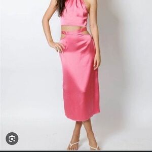 NWT We Wore What Women’s Satin Charmeuse Cut Out Midi Skirt Spring Summer